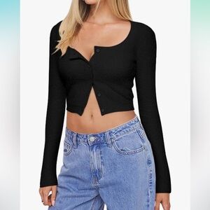 NWT REORIA Cropped Cardigan Sweaters Lightweight Crop  Small   Black